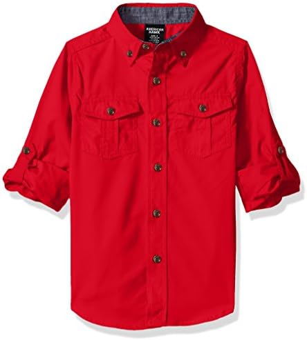 American Hawk Big Boys' Long Sleeve Chambray Sport Shirt (More Styles Available), Engine Red-SJ61, 12