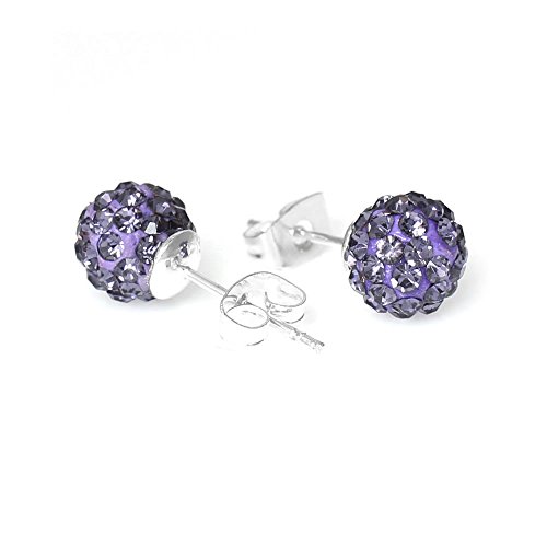 BirthdayEarrings 8mm Disco Ball Stud Earrings w/ ed Rhinestones Pave Pick Your (April) (February)