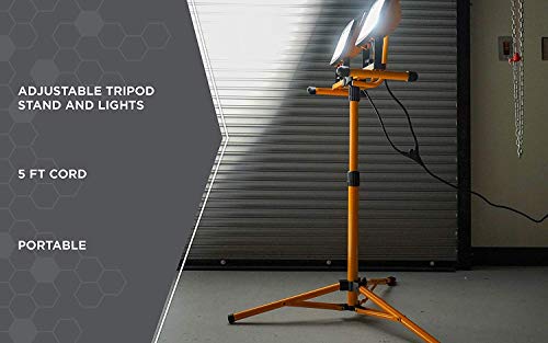 image for Woods WL40236S Portable LED Dual Head Work Light on Steel Tripod, 3000