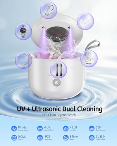 JeaTone Ultrasonic Retainer Cleaner, 48kHz Ultrasonic Cleaner Portable Cordless 200ML Retainer Cleaner | Dental Cleaning Pod for Deep Cleaning Night Guard, Tooth Splint, Braces, Mouth Guard, Jewelry