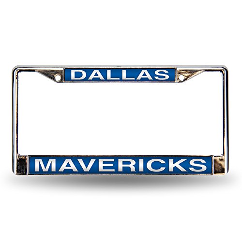 Rico Industries NBA Laser Cut Inlaid Standard Chrome License Plate Frame, Dallas Mavericks - Blue Insert