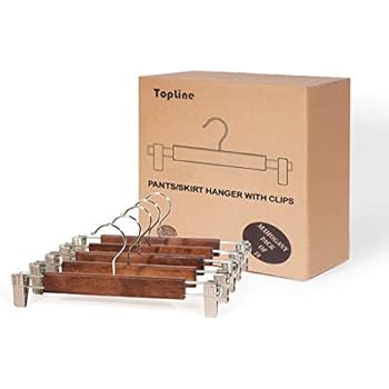 Topline Classic Wood Pants/Skirt Hangers with Clips - Mahogany Finish (10 Pack)