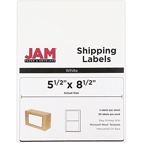JAM Paper Shipping Labels - Half Sheet - 5 1/2" x 8 1/2" - White - 50/pack