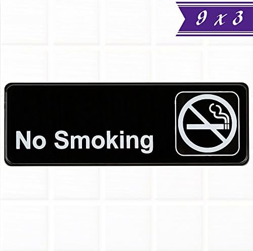 No Smoking Sign - Black and White, 9 x 3-inches No Smoking Sign for Door/Wall, Restaurant Compliance Signs by Tezzorio