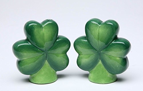Ceramic Clover Leaves Shamrock Salt and Pepper Shakers Set 2 3/4