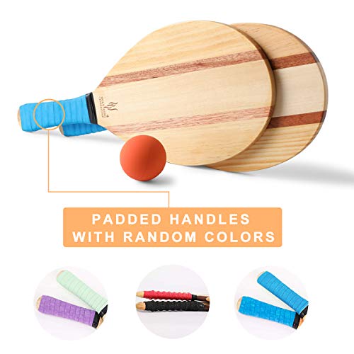 HOLYKING Wooden Beach Striped Paddle Ball Set - Tennis Racket Outdoor Sport GamesÂ 