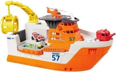 matchbox shark ship floats in water and rescue on land