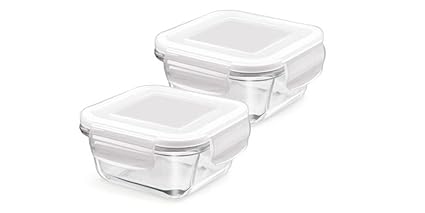 Treo By Milton Store Fresh Square Glass Storage Container Set, 300ml, Set of 2, Transparent