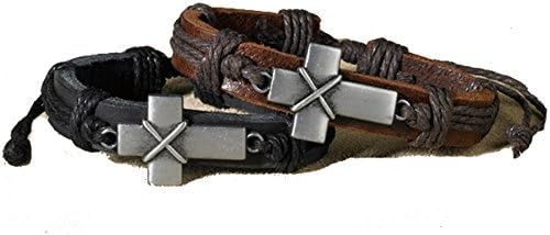 Stylish Bold Adjustable Cross Leather Bracelets - 2 Per Order - Brown &amp; Black