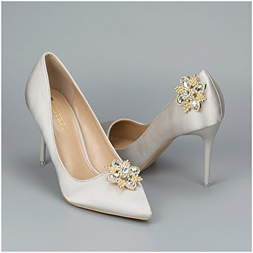 Douqu 2Pcs Fashion Crystal Rhinestone Flowers Shoe buckle Gold Silver Bride Wedding Wild Detachable Shoe Clip (Gold)