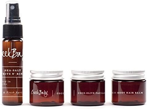 CreekBaby - Mini Travel/Trial Kit - Includes Travel Sizes of Sea-Salt Spritz n' Rinse, Coconut Body Creme, Coco-Olive Facial Creme, and Coco-Root Hair Balm