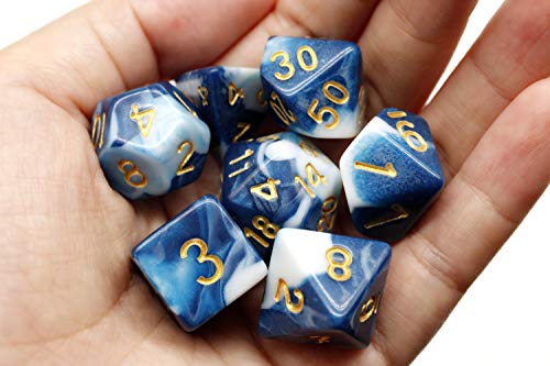 HD Dice DND RPG Polyhedral Dice Set Fit Dungeons and Dragons(D&D) Pathfinder Role Playing Games (Blue White)