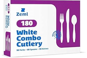 180 Combo Box ZEML White Medium-Weight Disposable Plastic Silverware Cutlery - Utensils