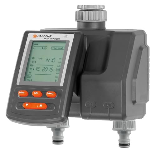 Gardena Bewässerungscomputer MultiControl Duo: Automatische Bewässerungssteuerung, Wochentage programmierbar, bis zu 3 Bewässerungen pro Tag, mit LC-D