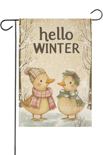 KEEPAEON Hello Winter Duck Garden Flag 12x18 Inch Vertical Double Sided, Winter Garden Flags Burlap Small House Yard Flag For Outdoor Indoor Decoration Flags (13779) at Amazon