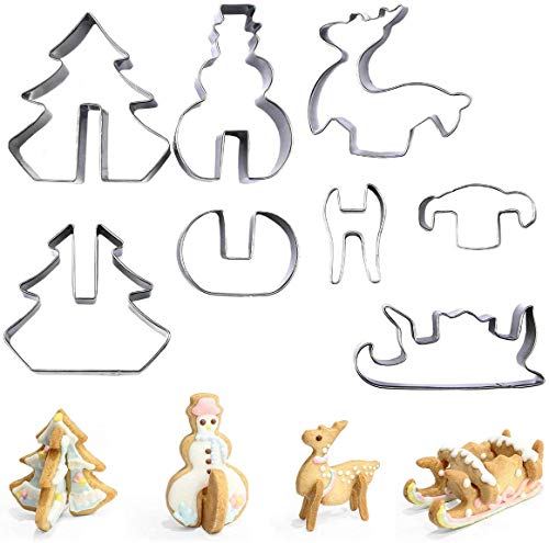 Christmas 3D Type Cracker Cookie Mold, Stainless Steel Cookie Cutter Set of 8, Biscuit Cutters Candy Making Mold, Kitchen DIY Supplies for Fondant, Candy, Cookie and Cake Decorating Tools - Thumbnail 4