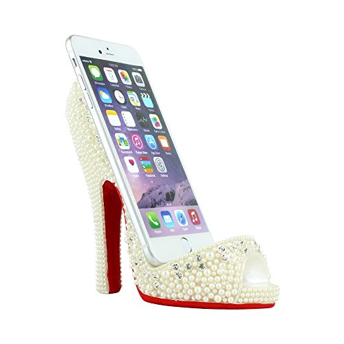 Simulated Pearl Crystal Shoe Cell Phone Holder Large, White