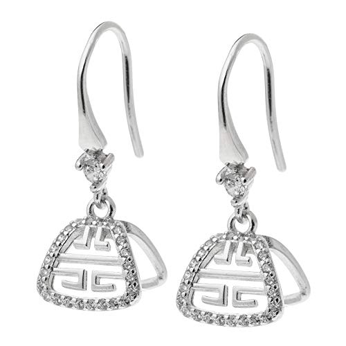 Rhodium On 925 Sterling Silver CZ Chinese Forture Bail Dangle Earring Connector Earwire Hook