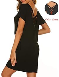 Vestido de playera de manga corta para mujer, informal, con bolsillos