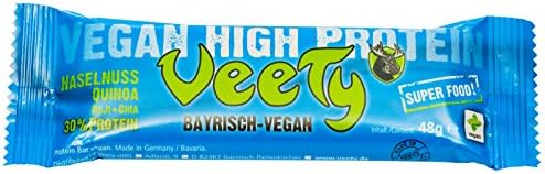 Veety - Vegan High Protein Bar 30% Hazelnut - Superfood (Goji, Quinoa, Chia) Rice Hemp Protein Vegan Natural Raw Made in Bavaria, 3 x 48g