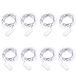 Qedertek 8 PCS 20 LED Fairy Lights, 7.2ft Battery Valentines LED String Lights, Waterproof Silver Wire DIY Romantic Mood Lights for Home, Wedding, Bedroom, Party and Holidays Decorations(Cool White)