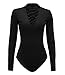 OLUOLIN Womens V Neck Long Sleeve Bodysuit Party Bodycon Jumpsuit Tops Black M