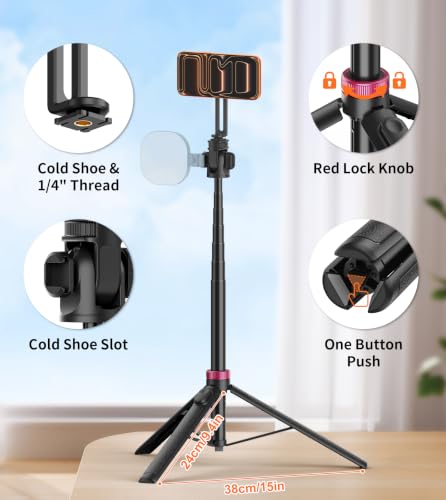 Gahenwo 69" Magnetic Phone Tripod for All Phones,Selfie Stick for Magsafe with Rechargeable Remote & Phone Mount ,Portable Stand with Tripod Leg for iPhone/Android,Camera Mounts & Clamps,Photo,Travel