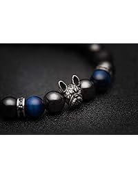 Karseer Pulsera de cristal, pulsera magnética con cuentas de piedra natural para alivio de la ansiedad, pulsera elástica con diseño de bulldog francés para Acción de Gracias, Navidad, día de San Valentín, cumpleaños y aniversario