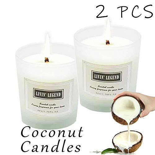 Coconut Scented Candle-Natural Wax and Fresh Coconut Essential Candles,Long Lasting and Highly Scented for Stress Relief,Romantic Dinner Date,Spa,Eliminating Home Odd Smell