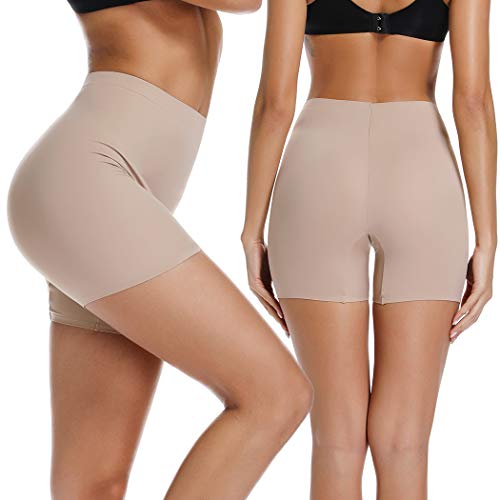 WOWENY Mid-Rise Smooth Slip Shorts Panty for Women Under Dress Anti Chafing Boyshort Safe Panties (Beige, XX-Large)