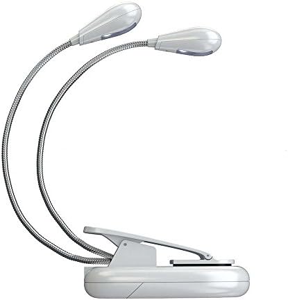 ShareMoon Music Stand Light/Book Reading Light/USB and Battery Operated/Clip on and Portable Lights for Piano, Travel, E-reader & Bed Headboard (Dual Arms) (White)