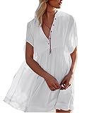 Wander Agio Cover up Beach Swimsuit V-neck Bikini Covers Swimwear for Women Button White