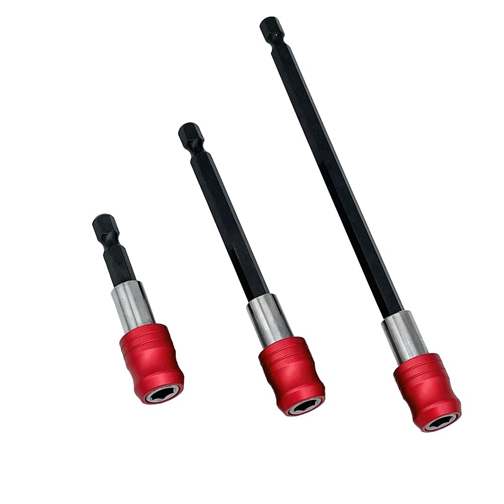 Teocpai 3 x Magnetic Extension Rod for Door 1/4 Inch Hexagonal Screwdrivers Red 60/100/150 mm