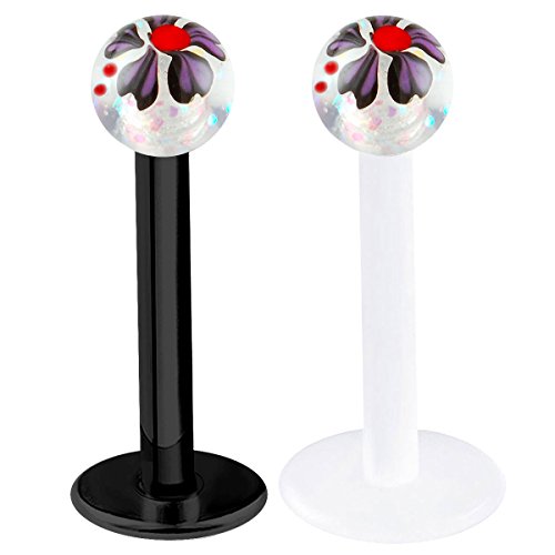 2pcs 16g 5/16 8mm Lip Stud Earrings Snake Bite Monroe Tragus Forward Helix Conch Flexible Acrylic Hand Painted Ball CJCT
