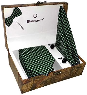 Blacksmith Men's Combo of Necktie, Pocket Square Lapel Pin and Cufflinks(Black, Free Size) - Gift Set for Men