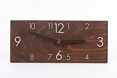 Wooden Wall Clock - Handmade Dark Brown Wall Clock - Rectangular Wall Clock - Modern Wall Clock - Scandinavian Clock - Wall Decor - Thumbnail 2