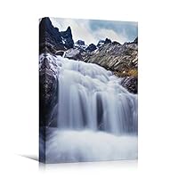 Canvas Wall Art Mountain Waterfalls Landscape Multicolor Photography Relax/Calm Traditional Waterfall - 12x18 inches