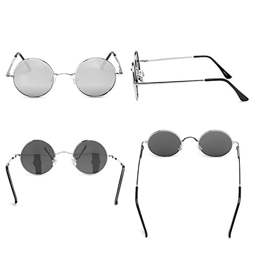 NIEEPA John Lennon Vintage Round Polarized Hippie Sunglasses Small Circle Metal Driving Sun Glasses (Mercury Lens/Silver Frame) - Thumbnail 2