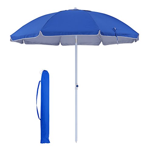 SONGMICS UPF 50+ 7 ft Heavy Duty Beach Umbrella, Silver UV Coating Portable Outdoor Umbrella Canopy with Tilt Mechanism, for Beach, Camping, Sports, Gardens, Balcony and Patio-Blue, UGPU07BU