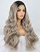 K'ryssma Ash Blonde Lace Front Wig Dark Roots Ombre Synthetic Wigs for Women Long Wavy Ombre Blonde Wig with Middle Part 22 Inches