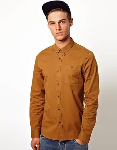 Amazon Asos 長袖シャツ メンズ マスタード M シャツ 通販