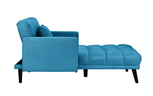 Sofamania Modern Linen Fabric Recliner Sleeper Chaise Lounge - Futon Sleeper Single Seater with Nailhead Trim (Sky Blue) - Thumbnail 4