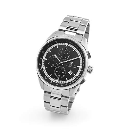 LOUIS-XVI-Herren-Armbanduhr-Varennes-Stahlband-Silber-Schwarz-Chronograph-Analog-Quarz-Edelstahl-915