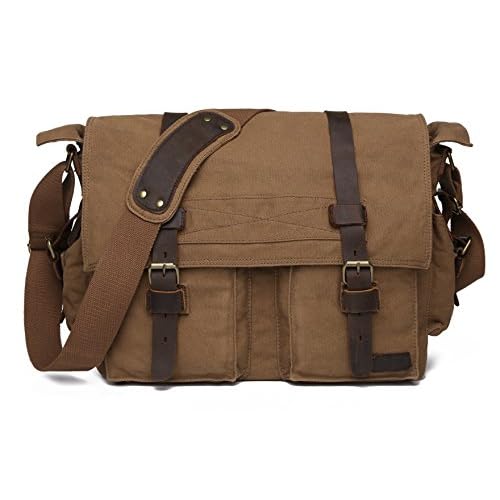 sechunk vintage military leather canvas laptop bag messenger bags medium