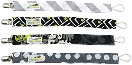 Pacifier Clip by Sweet Baby Carrot 4 Pack Teething Ring Holder Modern Unique Design Unisex Shower Gift