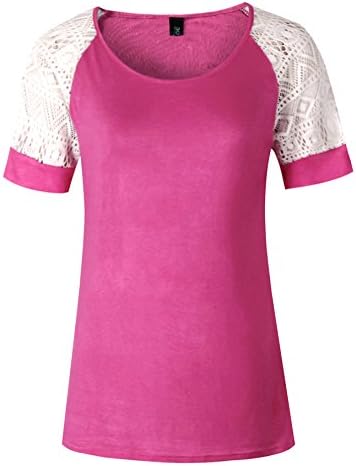DOTIN Women's T-Shirt Lace Short Sleeve Tee Blouse Casual Tank Tops Tunics, Rose Red, Medium