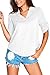 Dokotoo Womens Casual Chiffon Ladies V-Neck Cuffed Sleeve Blouse Tops Small White,White,(US4-6)S
