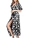 CHERFLY Womens Floral Wrap Maxi Dress Short Sleeve Deep V Neck Split Flowy Sundress with Belt(MC1,US12-14)