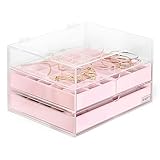 Beautify Stackable Jewelry Organizer Trays Set of 3 Muti-use Jewelry Storage Holder for Earrings, Bracelets, Necklaces & Rings White Leather Display Case 21 Slot for Drawer or Dresser