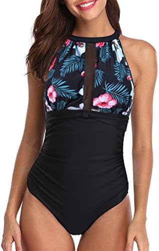 Socluer Womens' One Piece Plus Size Monokini Off-Shoulder Mesh Ruched Swimsuit Vintage Swimwear